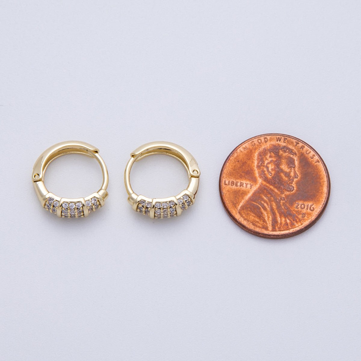 14K Gold Filled 13mm Clear Micro Paved CZ Geometric Cartilage Huggie Earrings | Earrings - 00150 - DLUXCA