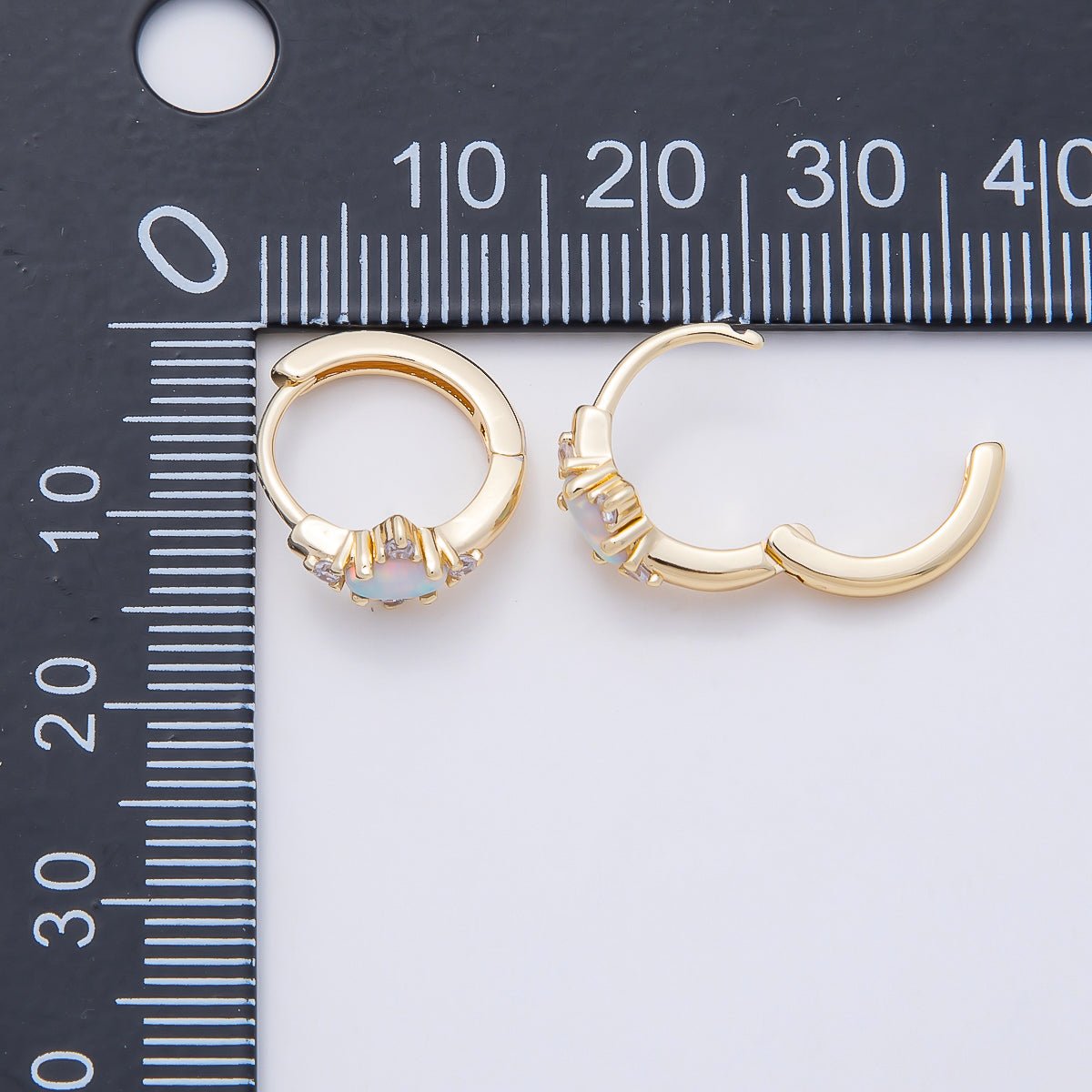 14K Gold Filled 13mm CZ White Opal Cartilage Solitaire Huggie | Earrings-00458 - DLUXCA