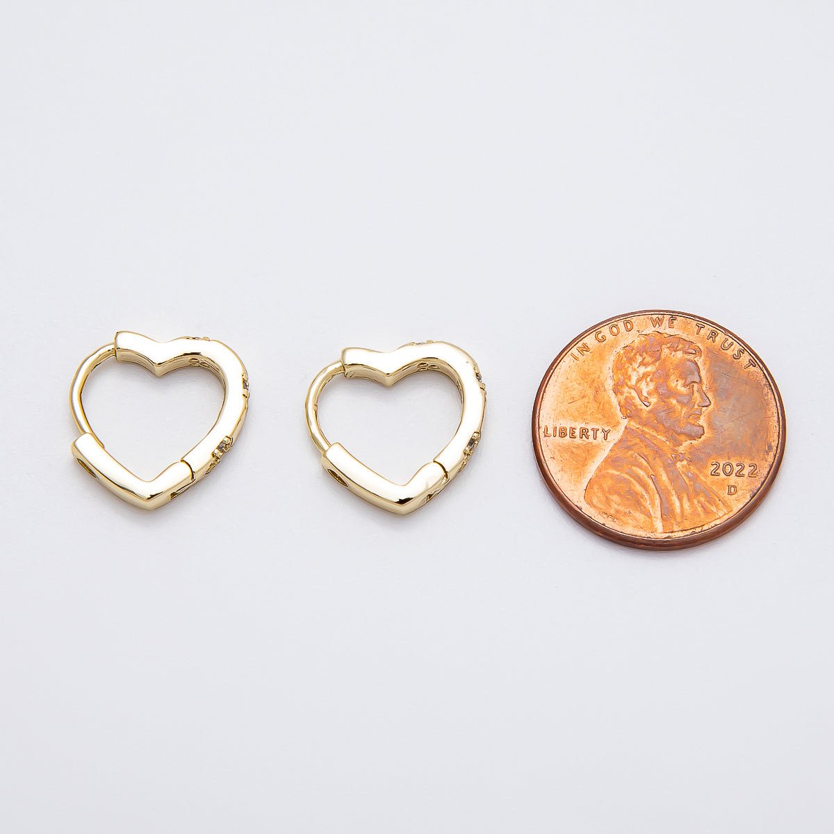 14K Gold Filled 13mm Micro Paved CZ Love Heart Huggie Earrings | Earrings - 00265 - DLUXCA