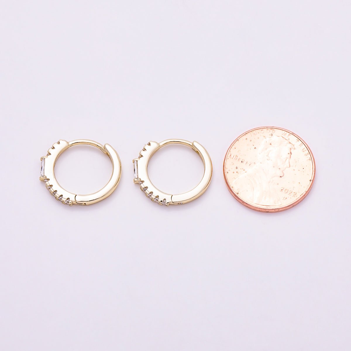 14K Gold Filled 14.5mm Baguette Micro Paved CZ Cartilage Huggie | Earrings-00759 - DLUXCA