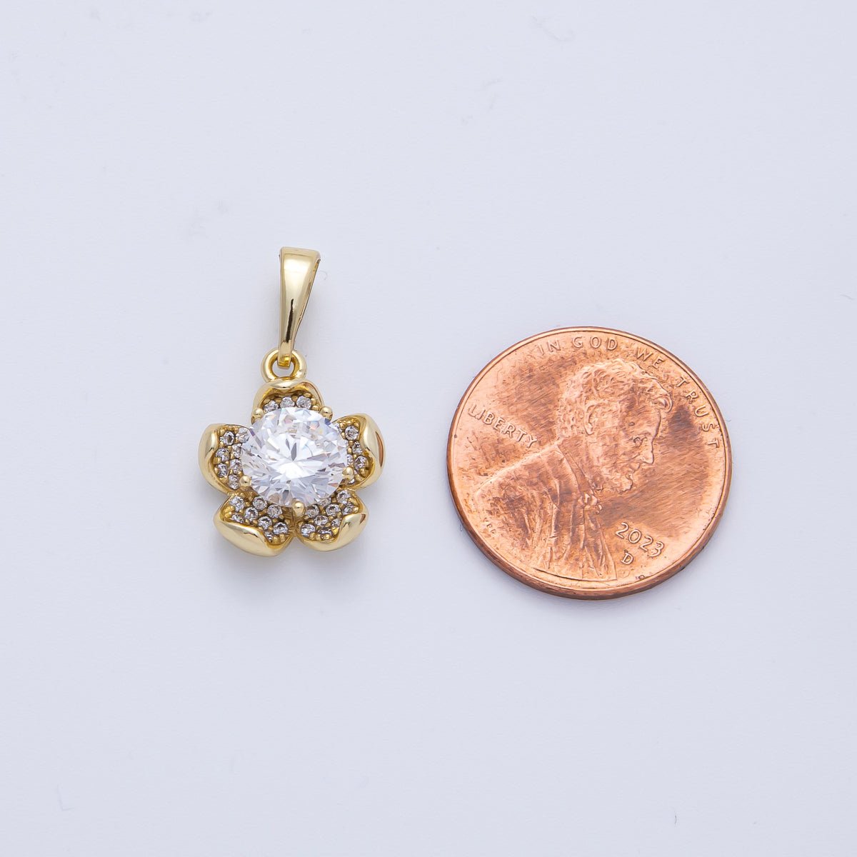 14K Gold Filled 14.5mm Clear Micro Paved CZ Flower Pendant | Charms - 00081 - DLUXCA