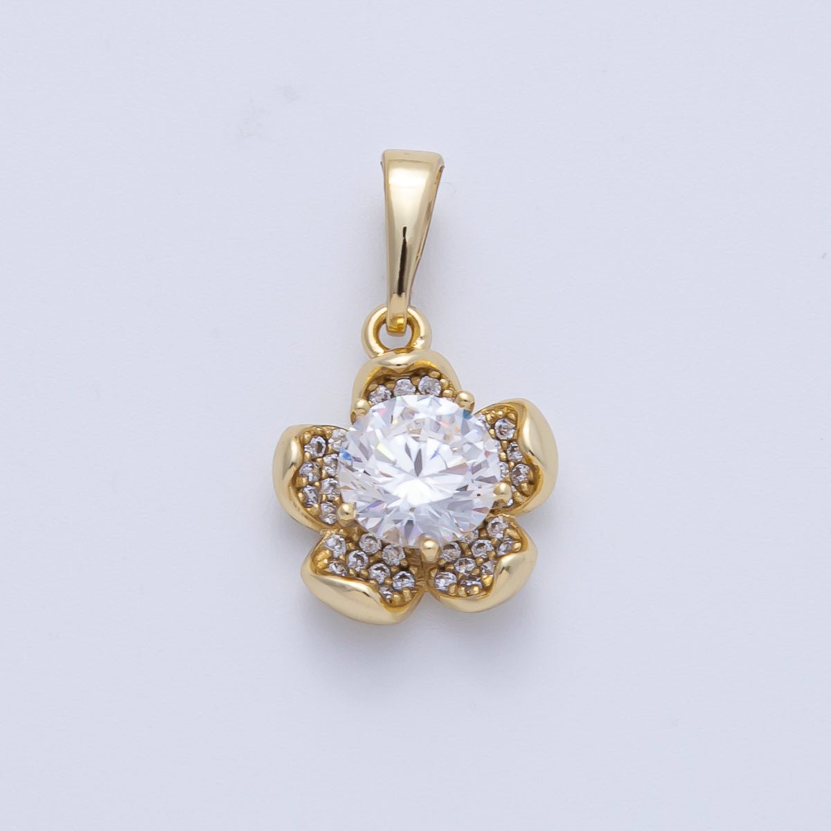 14K Gold Filled 14.5mm Clear Micro Paved CZ Flower Pendant | Charms - 00081 - DLUXCA