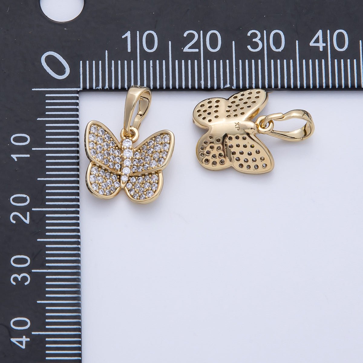 14K Gold Filled 14mm Micro Paved CZ Butterfly Insect Pendant | Charms - 00082 - DLUXCA