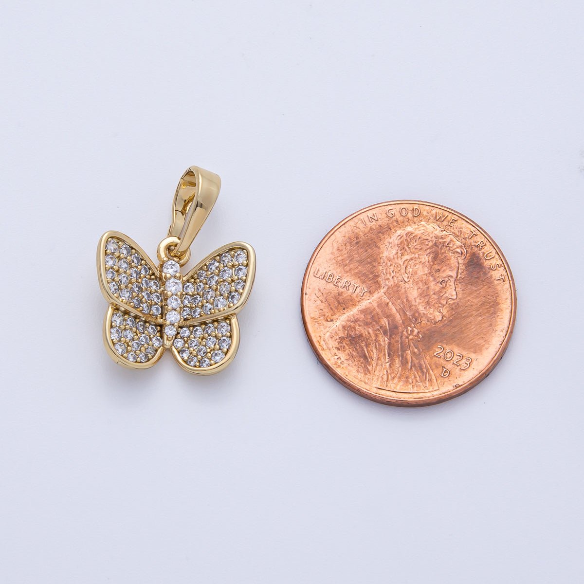 14K Gold Filled 14mm Micro Paved CZ Butterfly Insect Pendant | Charms - 00082 - DLUXCA