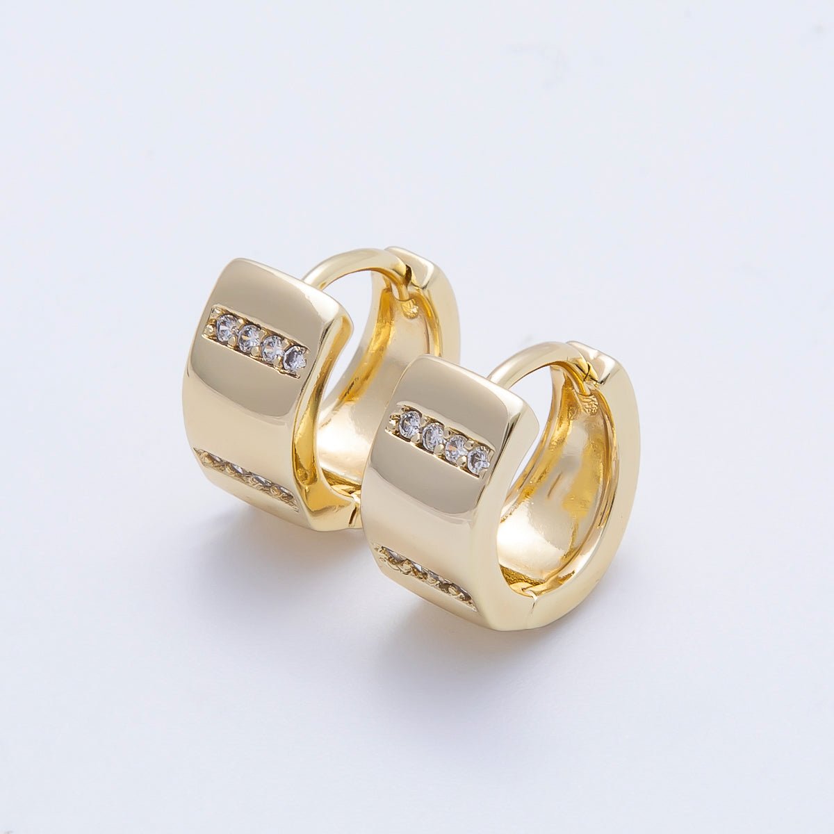14K Gold Filled 14mm Micro Paved CZ Flush Accent Huggie Hoop Earrings | Earrings - 00355 - DLUXCA