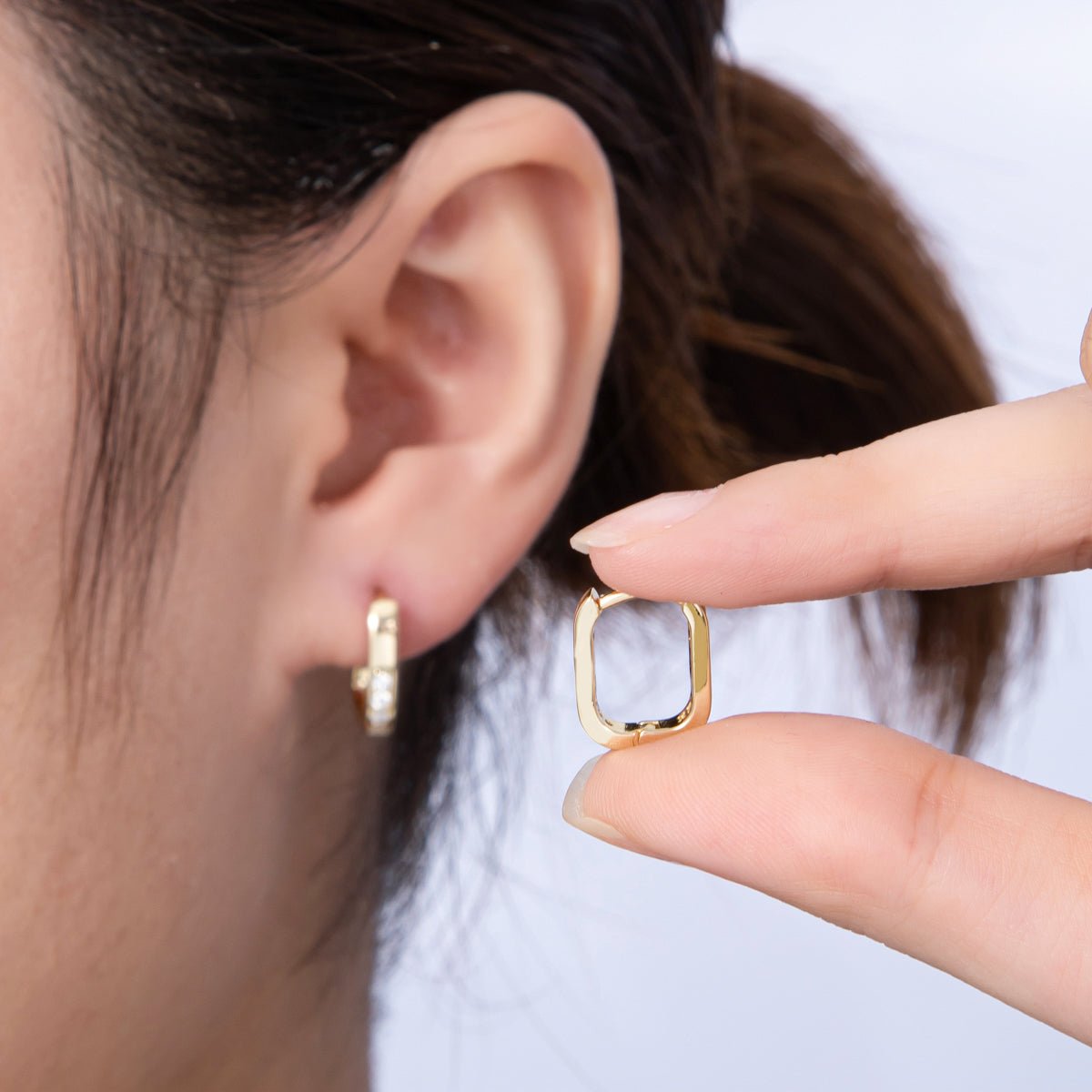 14K Gold Filled 14mm Micro Paved CZ Oblong Hoop Earrings | Earrings - 00137 - DLUXCA