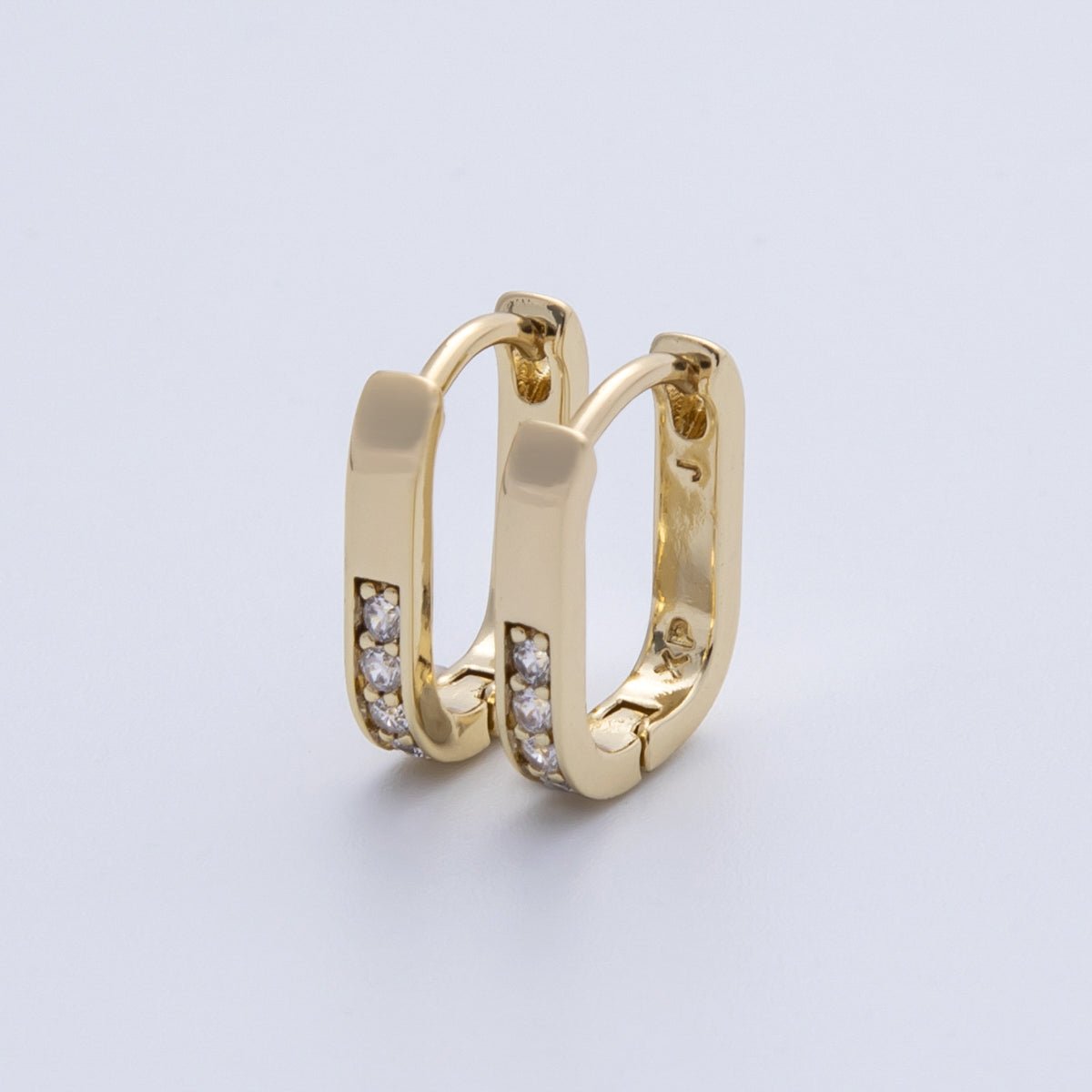 14K Gold Filled 14mm Micro Paved CZ Oblong Hoop Earrings | Earrings - 00137 - DLUXCA
