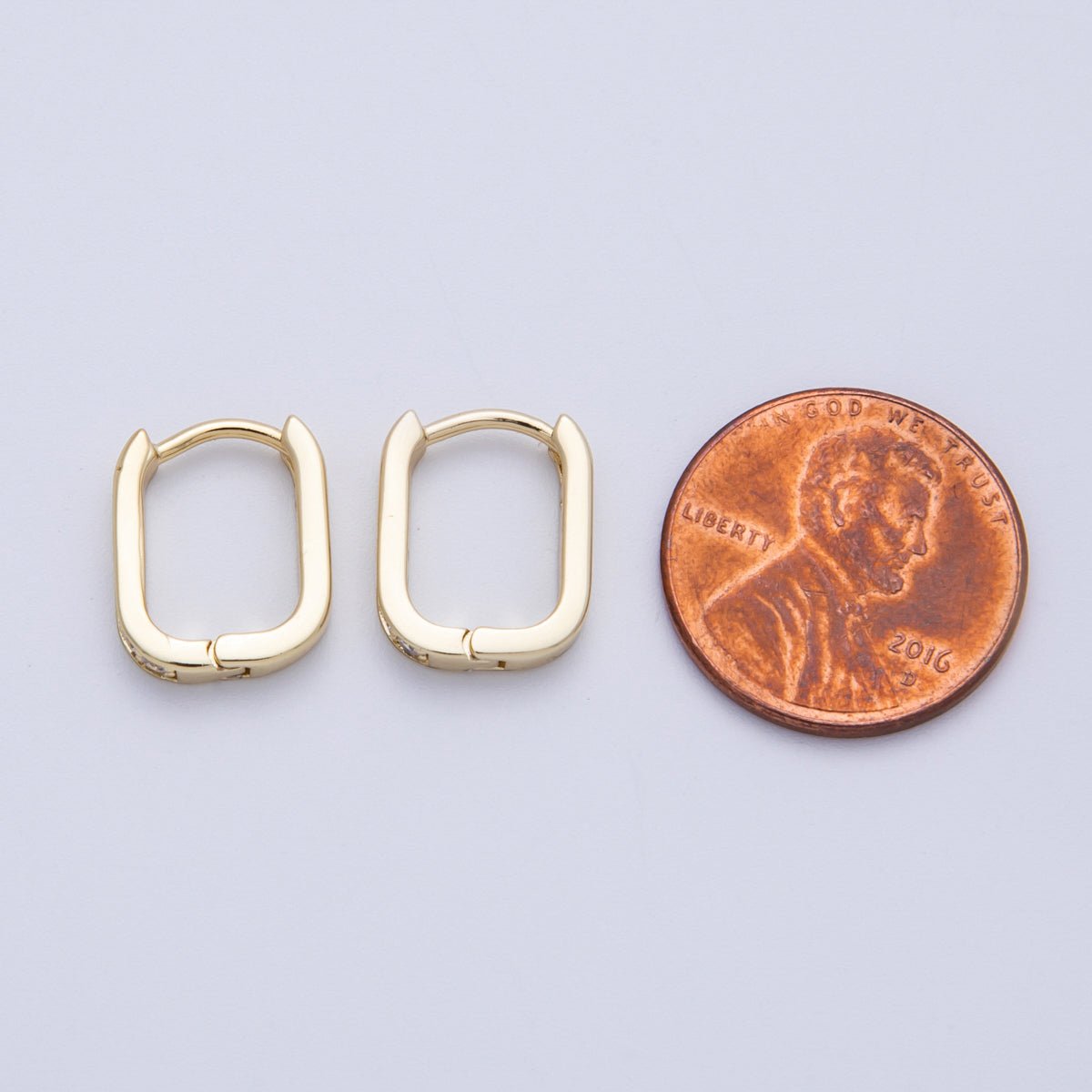 14K Gold Filled 14mm Micro Paved CZ Oblong Hoop Earrings | Earrings - 00137 - DLUXCA