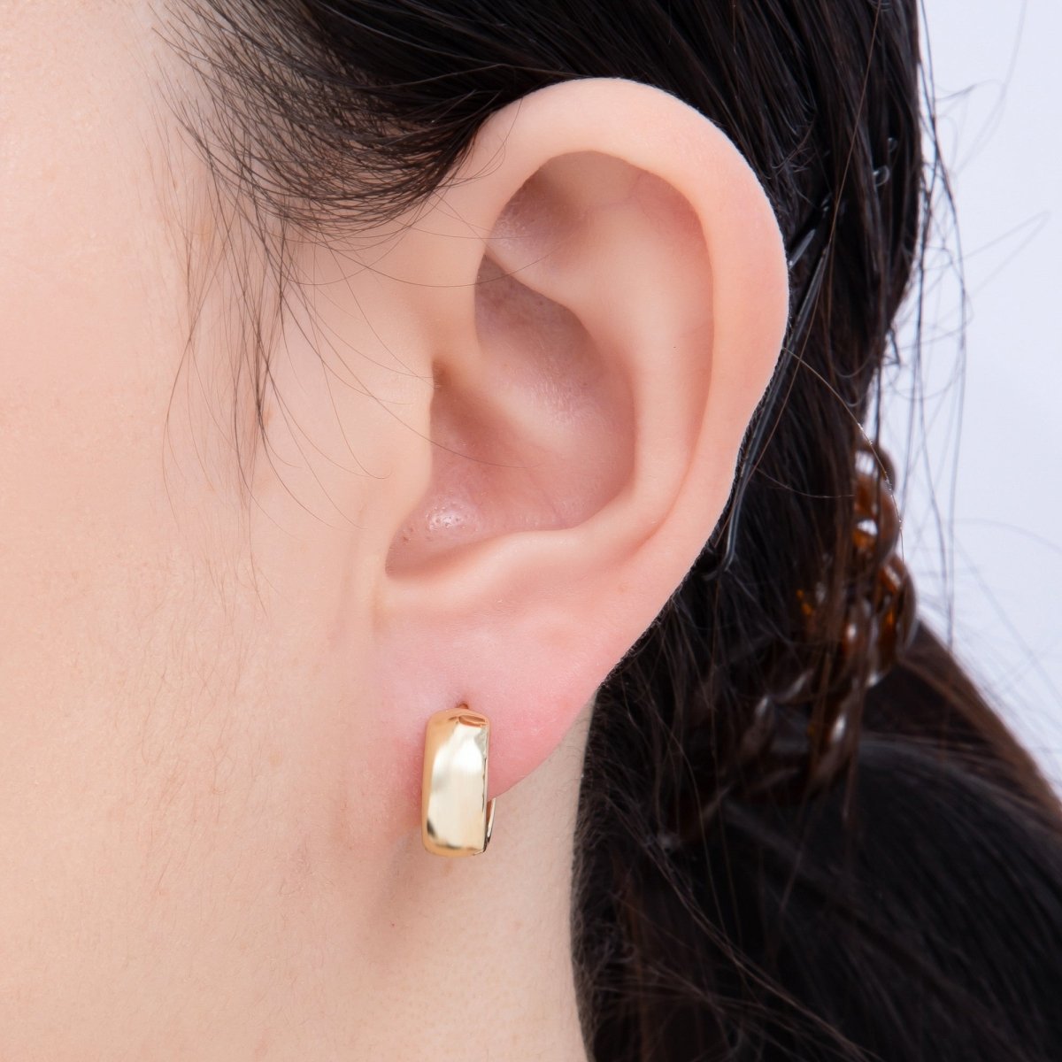 14K Gold Filled 14mm Minimalist Plain Cartilage Huggie Earrings | Earrings - 00257 - DLUXCA