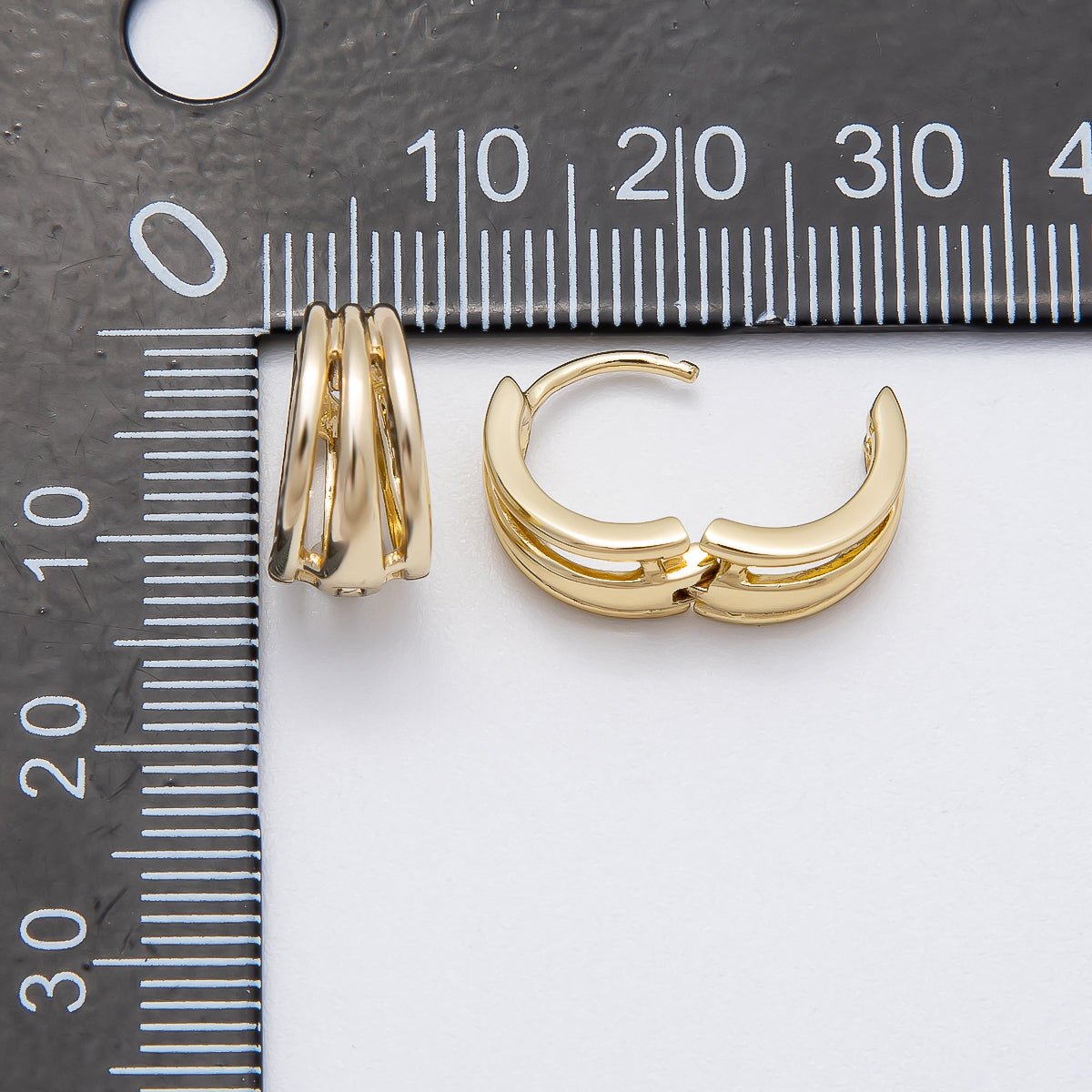 14K Gold Filled 14mm Minimalist Triple Band Cartilage Huggie Earrings | Earrings - 00276 - DLUXCA