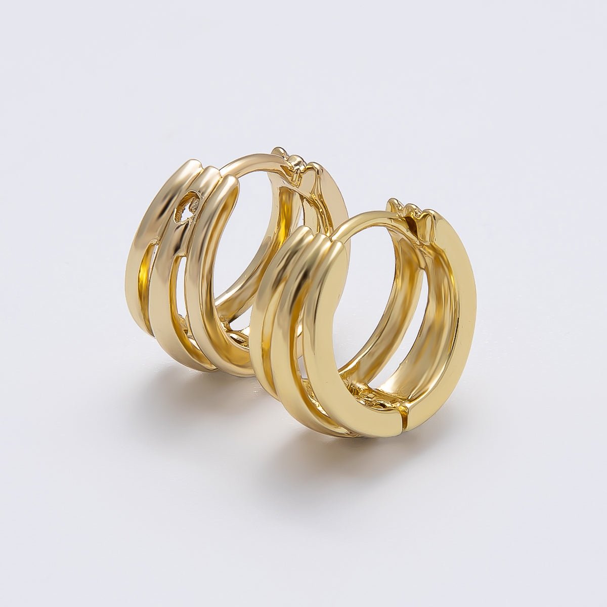 14K Gold Filled 14mm Minimalist Triple Band Cartilage Huggie Earrings | Earrings - 00276 - DLUXCA