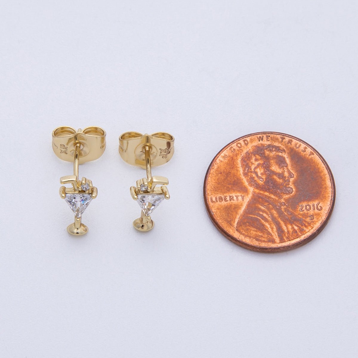 14K Gold Filled 15.3mm Clear CZ Martini Alcohol Glass Stud Earrings | Earrings - 00027 - DLUXCA