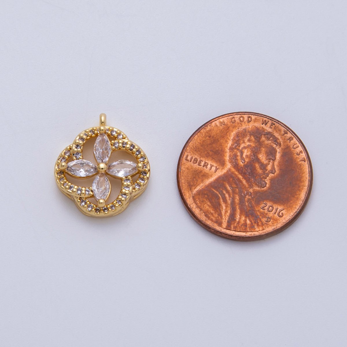 14K Gold Filled 15.3mm Clear Micro Paved CZ Marquise Flower Open Charm | Charms - 00045 - DLUXCA