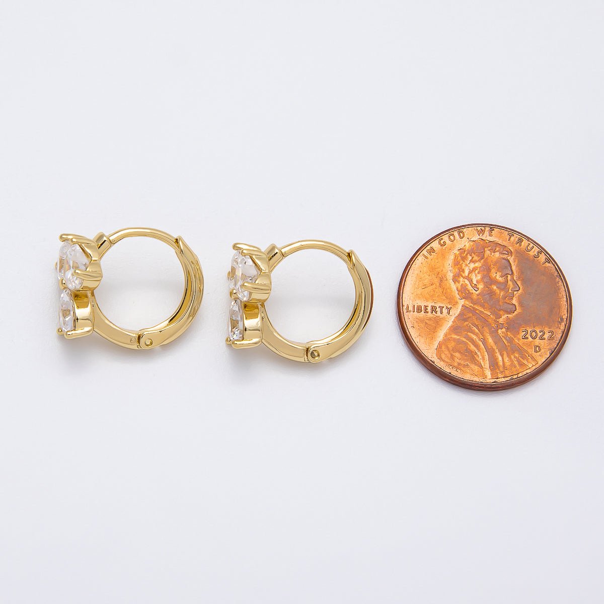 14K Gold Filled 15.5mm Clear CZ Clover Flower Huggie Earrings | Earrings - 00269 - DLUXCA