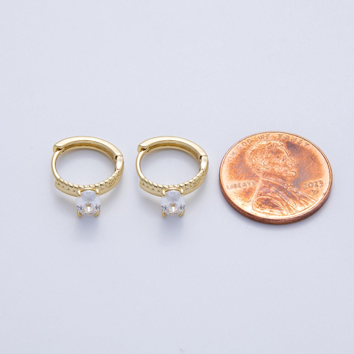 14K Gold Filled 15.5mm Clear CZ Ribbed Huggie Earrings | Earrings - 00068 - DLUXCA