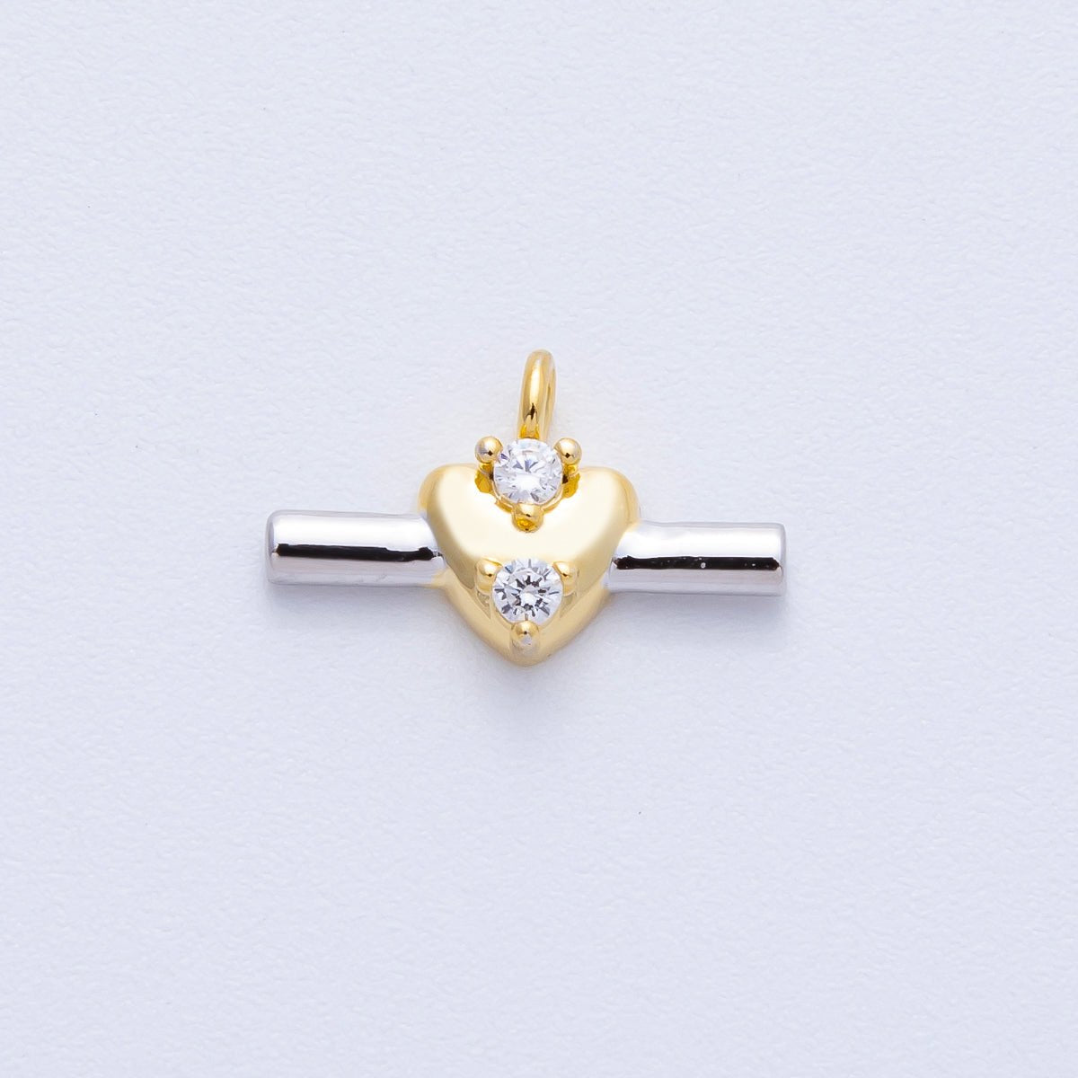 14K Gold Filled 15.5mm CZ Heart Bar Mini Mixed Metal Charm | Charms - 00043 - DLUXCA