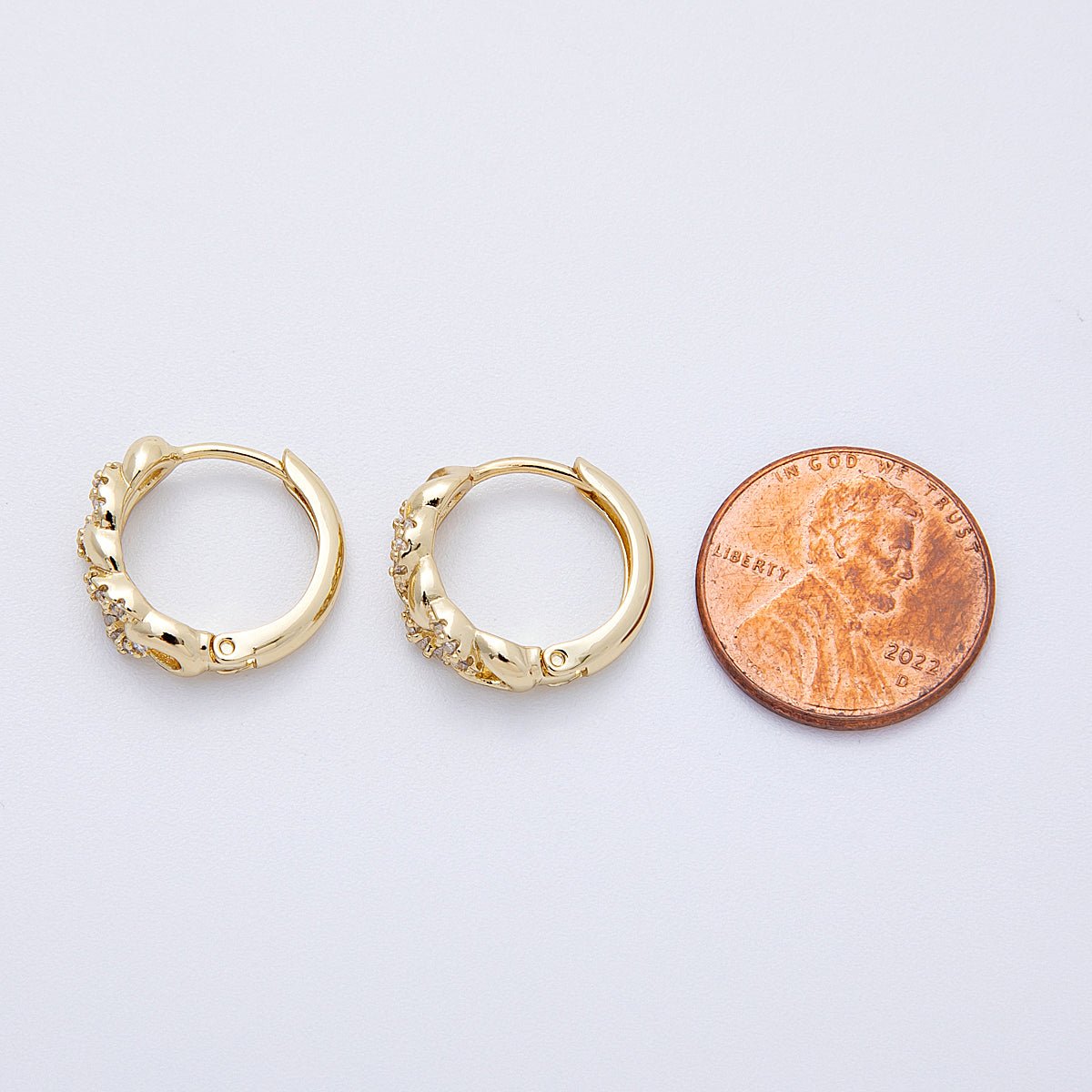 14K Gold Filled 15.5mm Micro Paved CZ Curb Chain Cartilage Huggie Earrings | Earrings - 00171 - DLUXCA