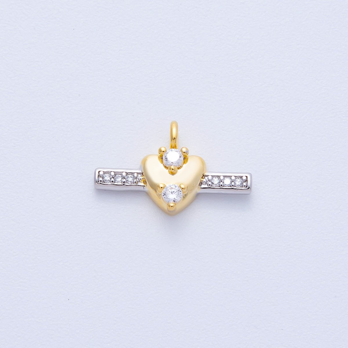 14K Gold Filled 15.5mm Micro Paved CZ Heart Bar Mini Mixed Metal Charm | Charms - 00044 - DLUXCA