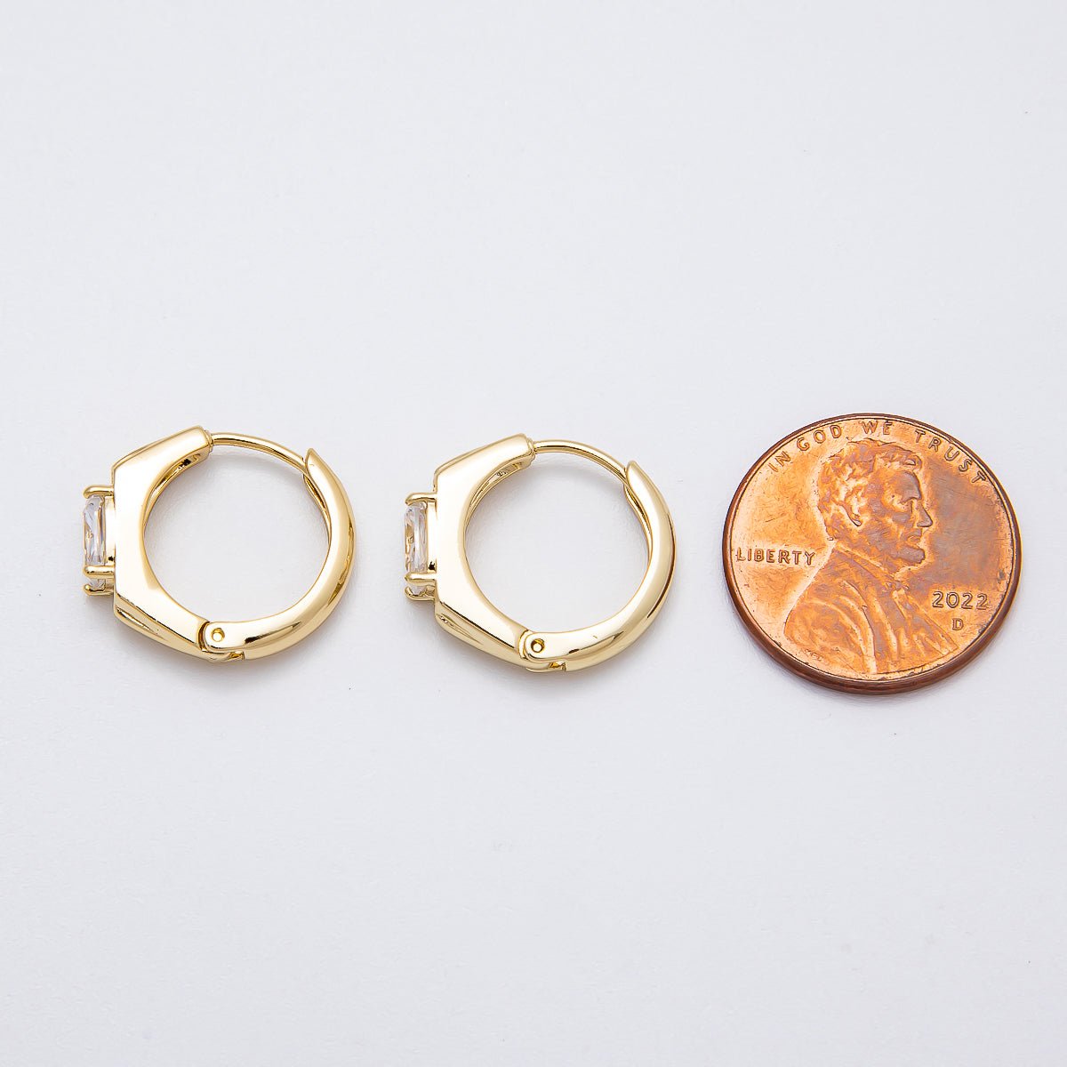 14K Gold Filled 15mm Baguette Micro Paved Cartilage Hexagon Huggie Earrings | Earrings - 00271 - DLUXCA