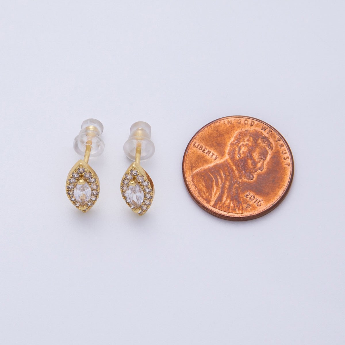 14K Gold Filled 15mm Clear CZ Marquise Micro Paved Stud Earrings in Gold & Silver | Earrings - 00048 Earrings - 00049 - DLUXCA