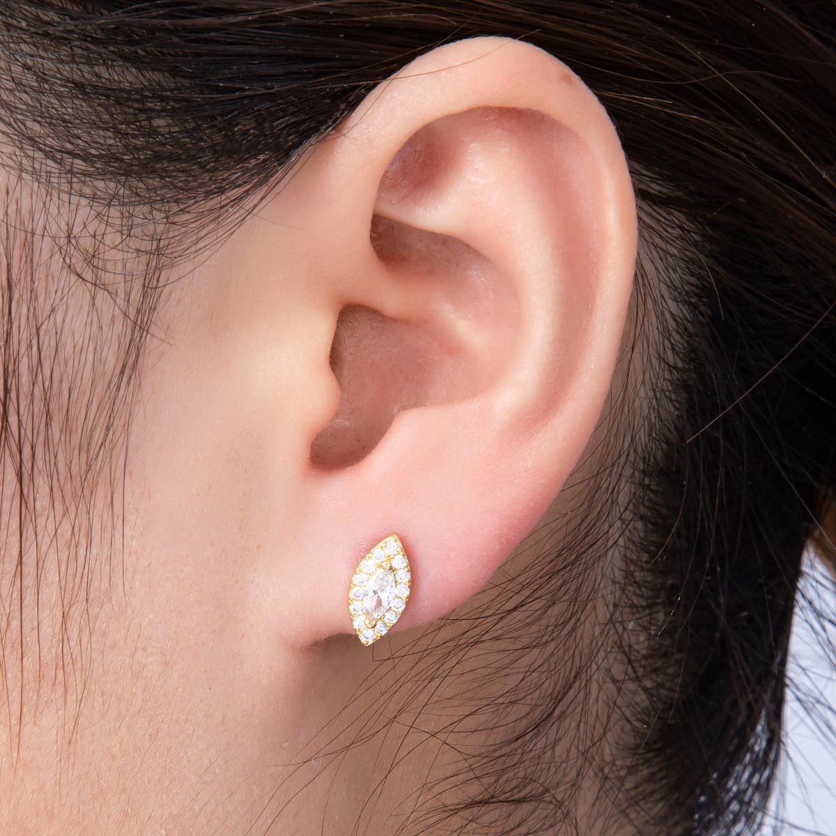 14K Gold Filled 15mm Clear CZ Marquise Micro Paved Stud Earrings in Gold & Silver | Earrings - 00048 Earrings - 00049 - DLUXCA