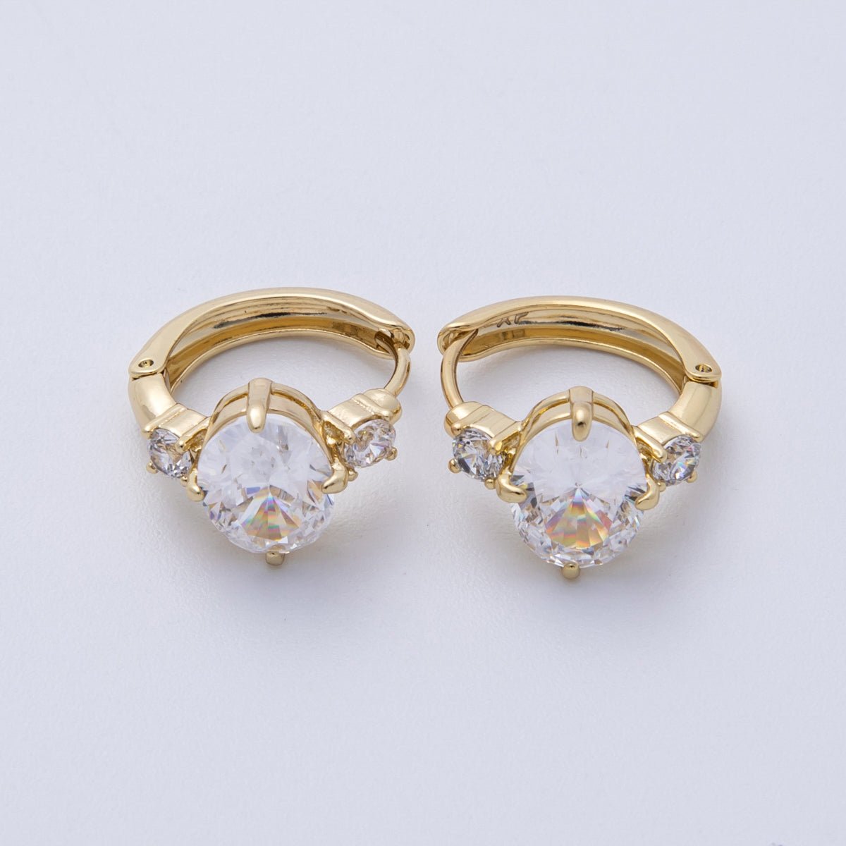 14K Gold Filled 15mm Clear, Green, and Red Oval Solitaire CZ Hoop Earrings | Earrings - 00145 - Earrings - 00147 - DLUXCA