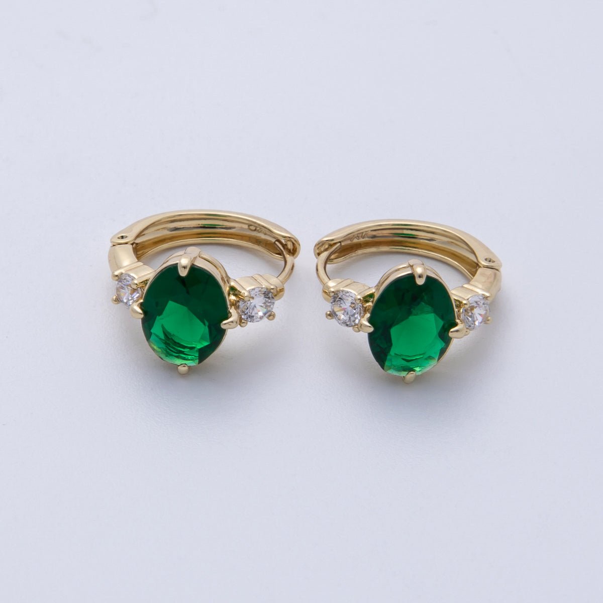 14K Gold Filled 15mm Clear, Green, and Red Oval Solitaire CZ Hoop Earrings | Earrings - 00145 - Earrings - 00147 - DLUXCA