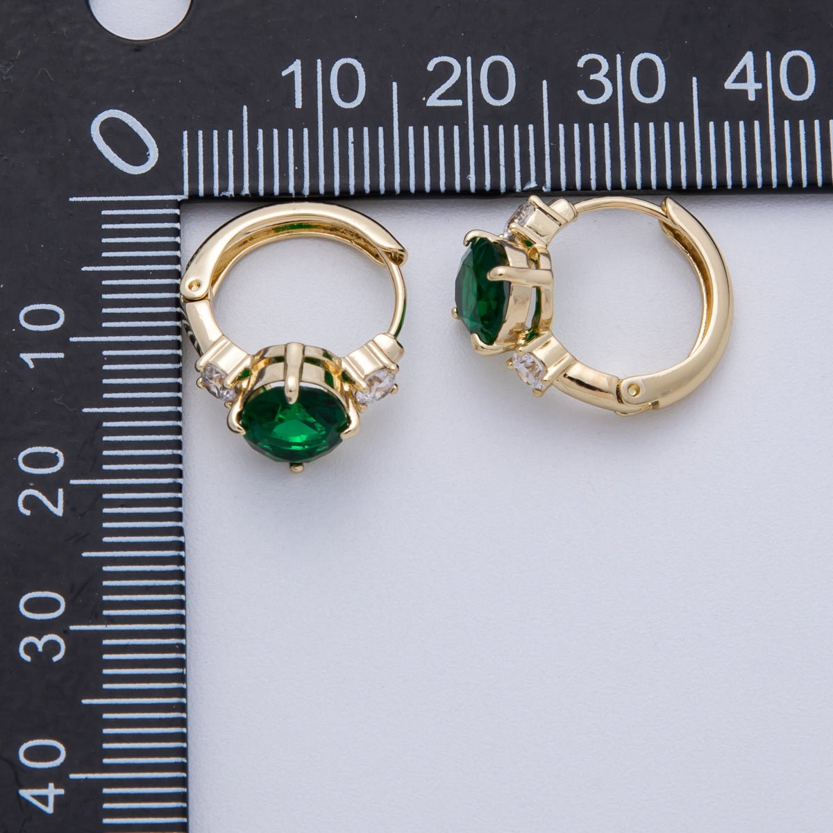 14K Gold Filled 15mm Clear, Green, and Red Oval Solitaire CZ Hoop Earrings | Earrings - 00145 - Earrings - 00147 - DLUXCA
