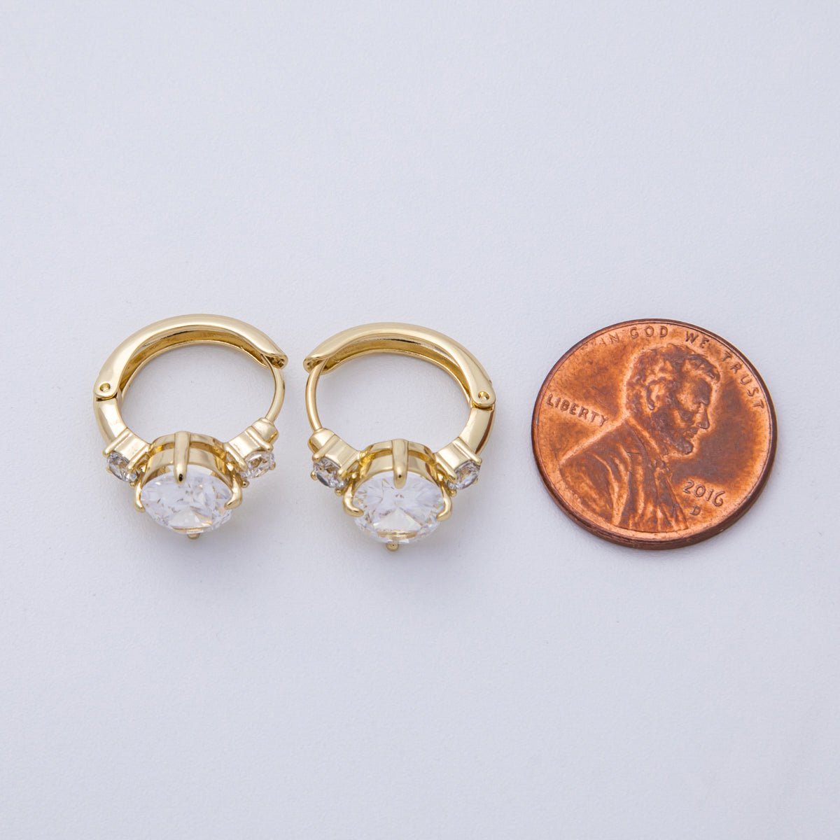 14K Gold Filled 15mm Clear, Green, and Red Oval Solitaire CZ Hoop Earrings | Earrings - 00145 - Earrings - 00147 - DLUXCA