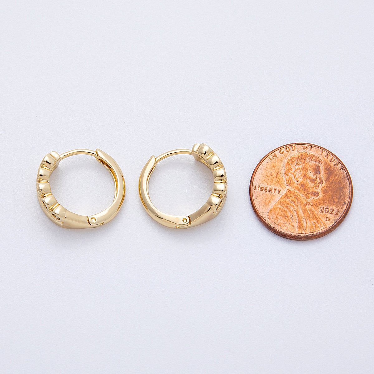 14K Gold Filled 15mm Clear Round CZ Double Band Huggie Earrings | Earrings - 00173 - DLUXCA