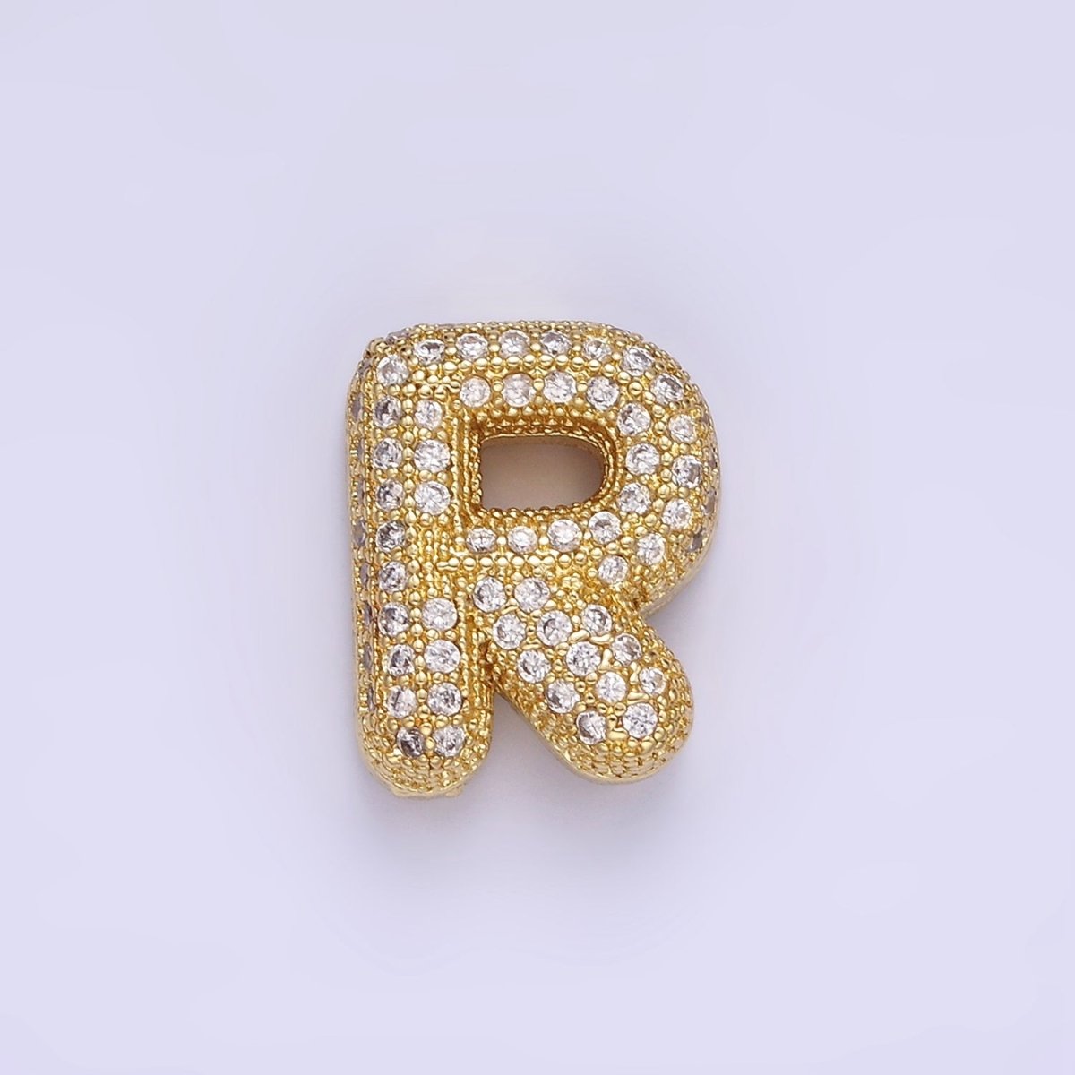 14K Gold Filled 15mm Micro Paved Balloon Bubble Initial Letter Pendant | A1171 - A1183 - DLUXCA
