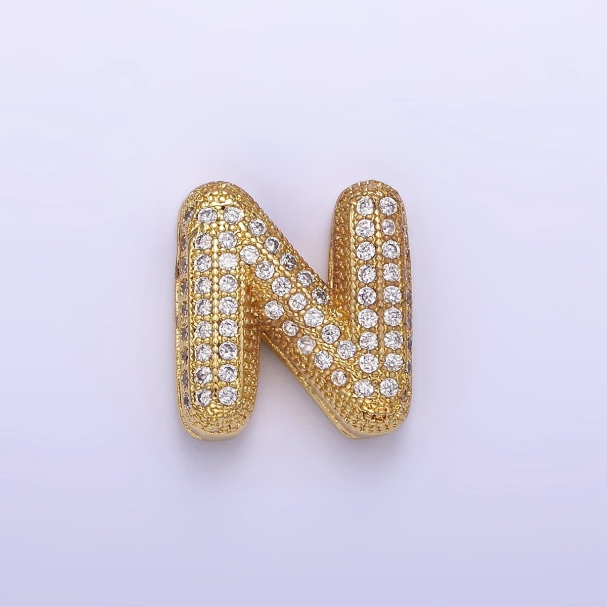 14K Gold Filled 15mm Micro Paved Balloon Bubble Initial Letter Pendant | A1171 - A1183 - DLUXCA