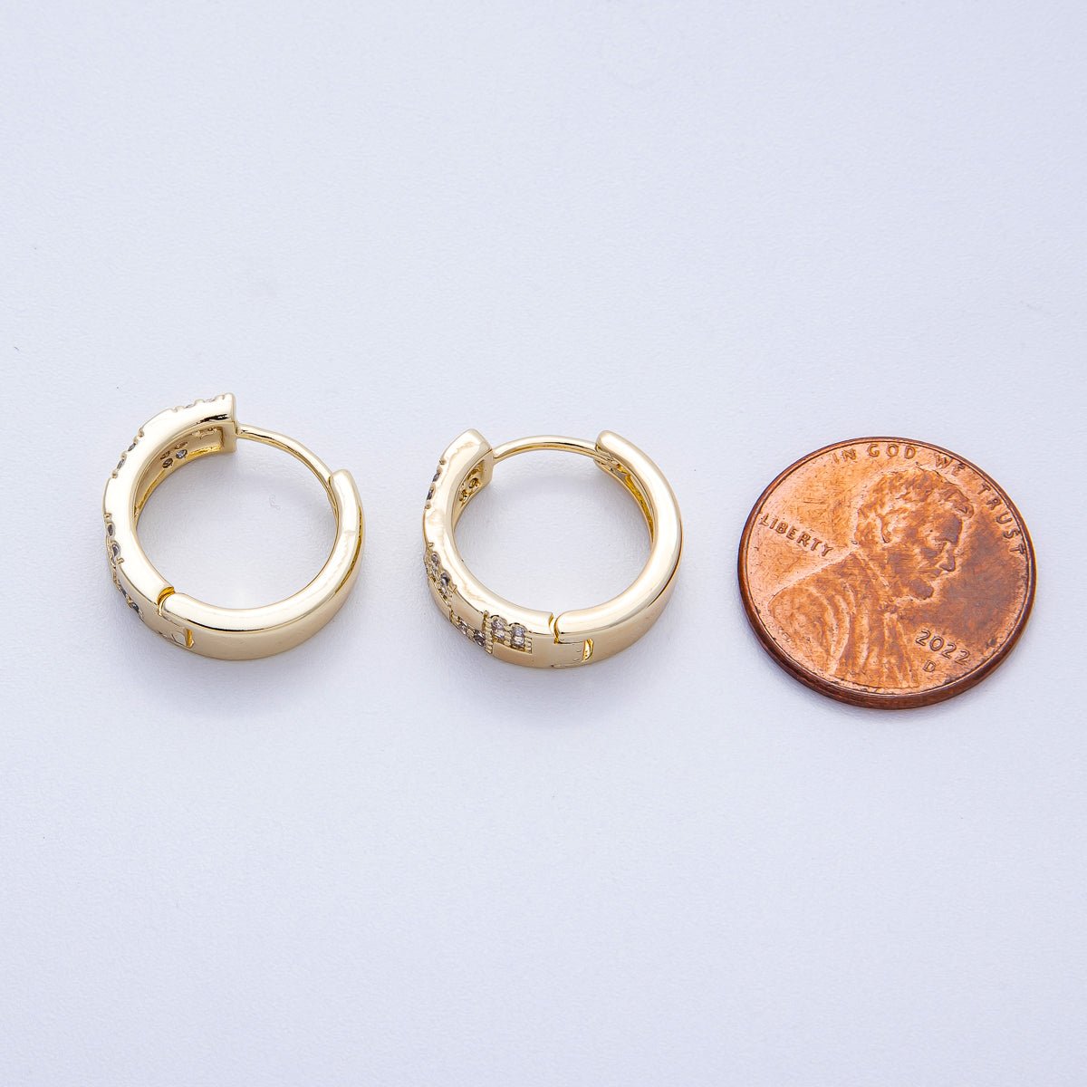 14K Gold Filled 15mm Micro Paved CZ Checkered Huggie | EARRINGS - 00249 - DLUXCA
