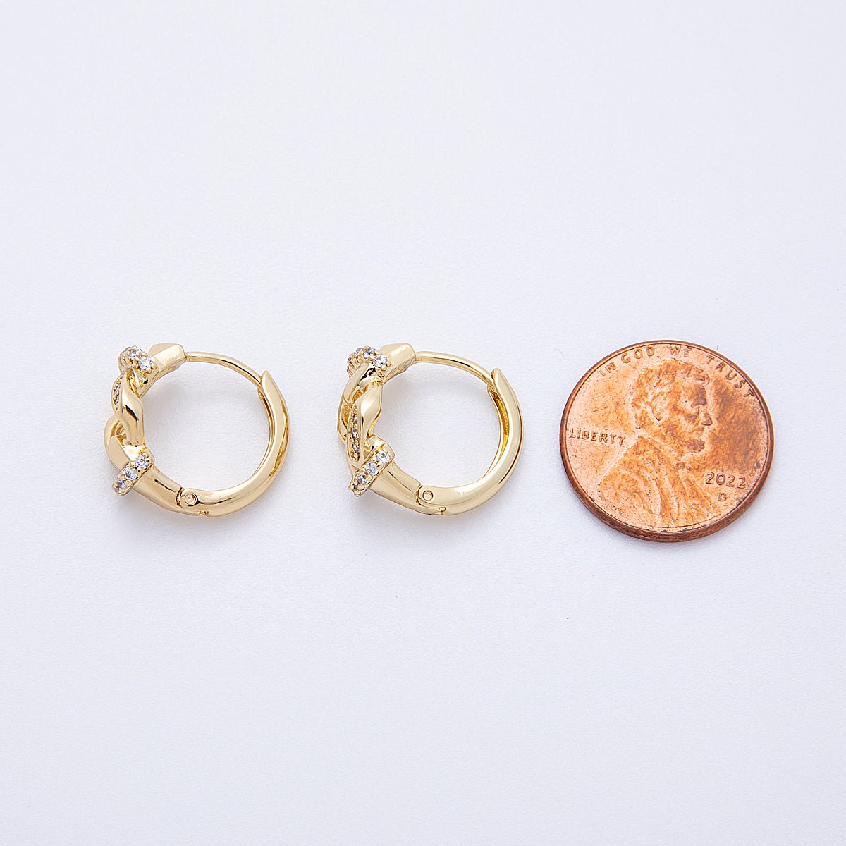 14K Gold Filled 15mm Micro Paved CZ Concave Curb Chain Huggie | Earrings - 00167 - DLUXCA