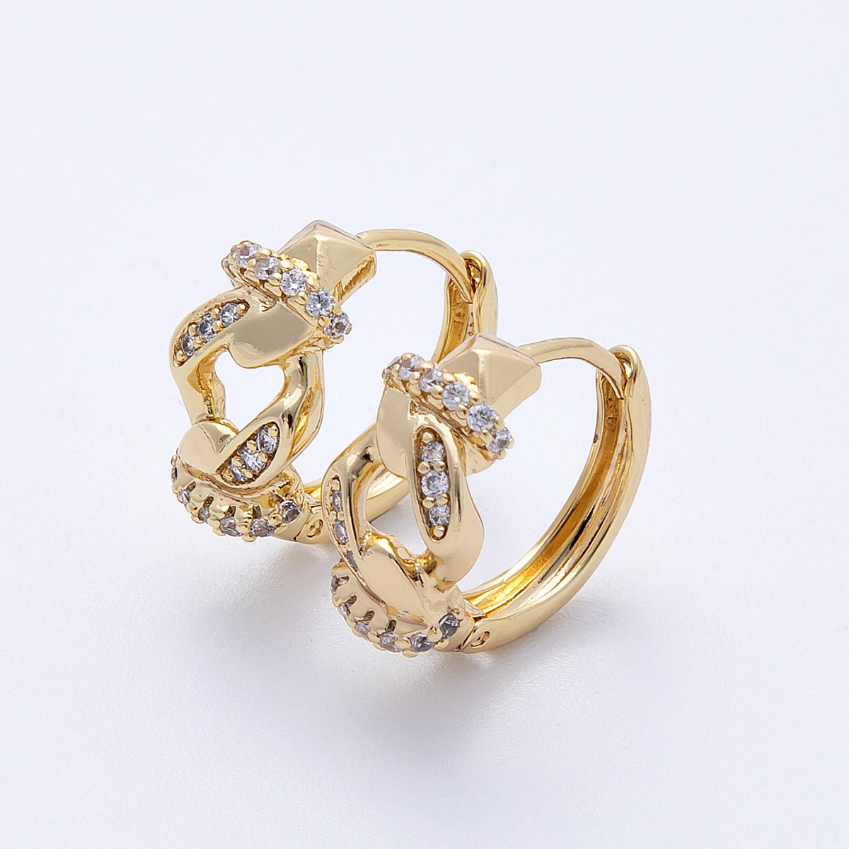 14K Gold Filled 15mm Micro Paved CZ Concave Curb Chain Huggie | Earrings - 00167 - DLUXCA