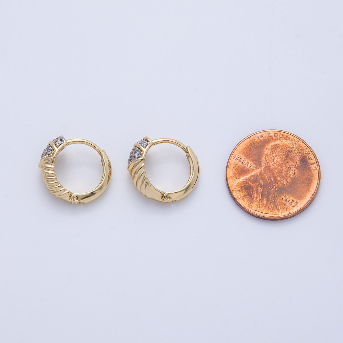 14K Gold Filled 15mm Micro Paved CZ Croissant Huggie Earrings | Earrings - 00074 - DLUXCA