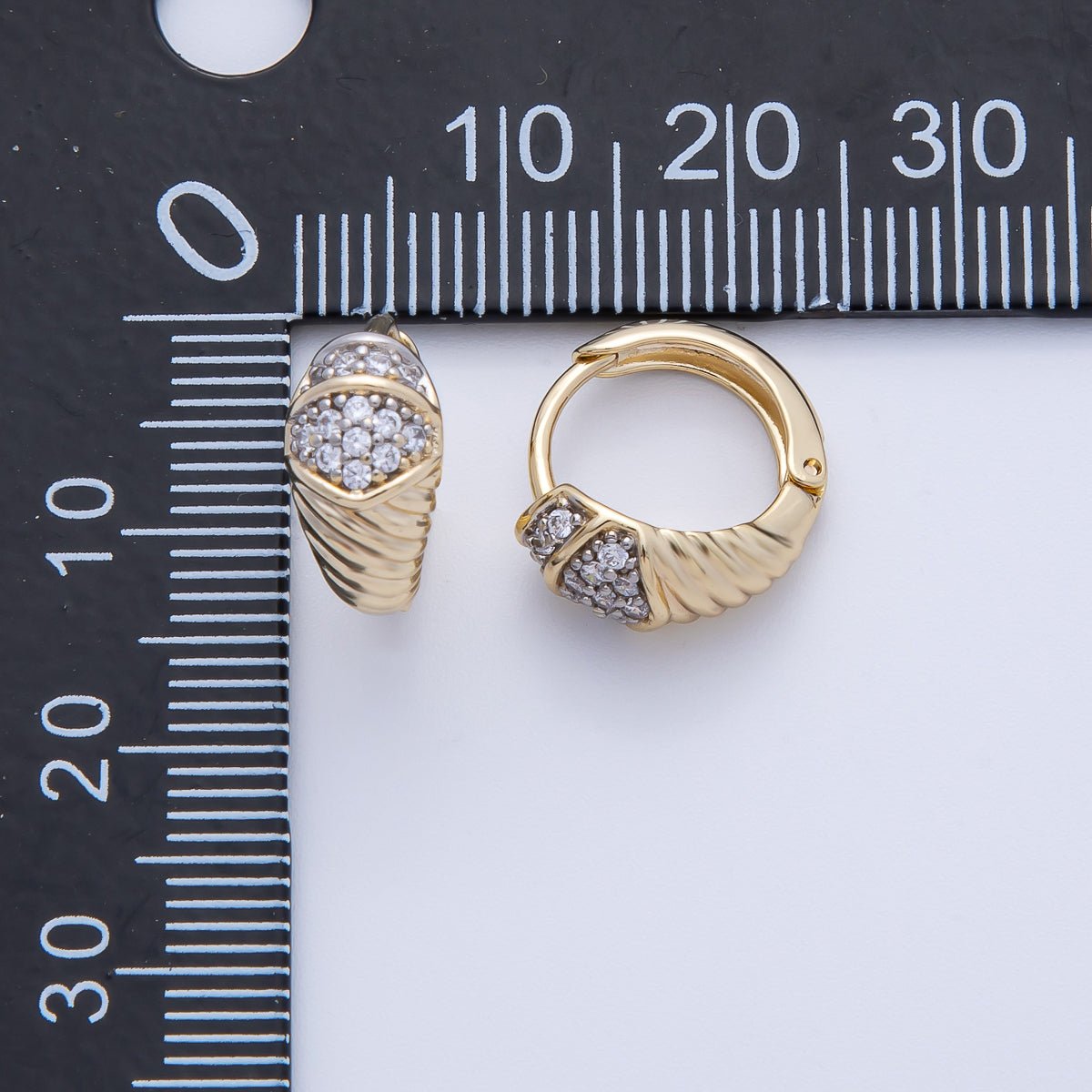 14K Gold Filled 15mm Micro Paved CZ Croissant Huggie Earrings | Earrings - 00074 - DLUXCA