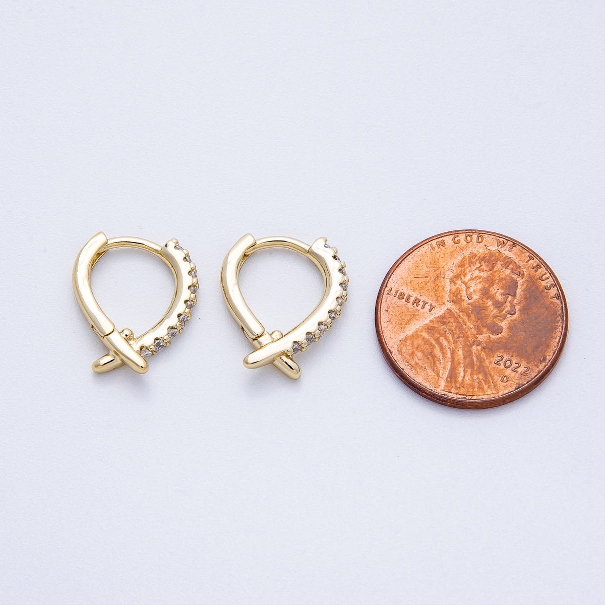 14K Gold Filled 15mm Micro Paved CZ X Crossed Cartilage Huggie | EARRINGS - 00248 - DLUXCA