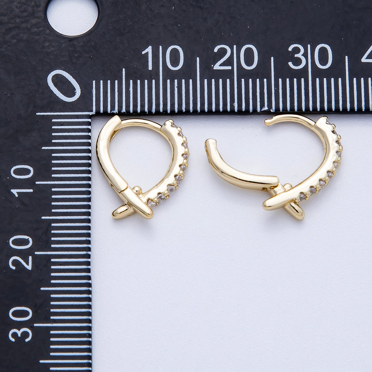 14K Gold Filled 15mm Micro Paved CZ X Crossed Cartilage Huggie | EARRINGS - 00248 - DLUXCA