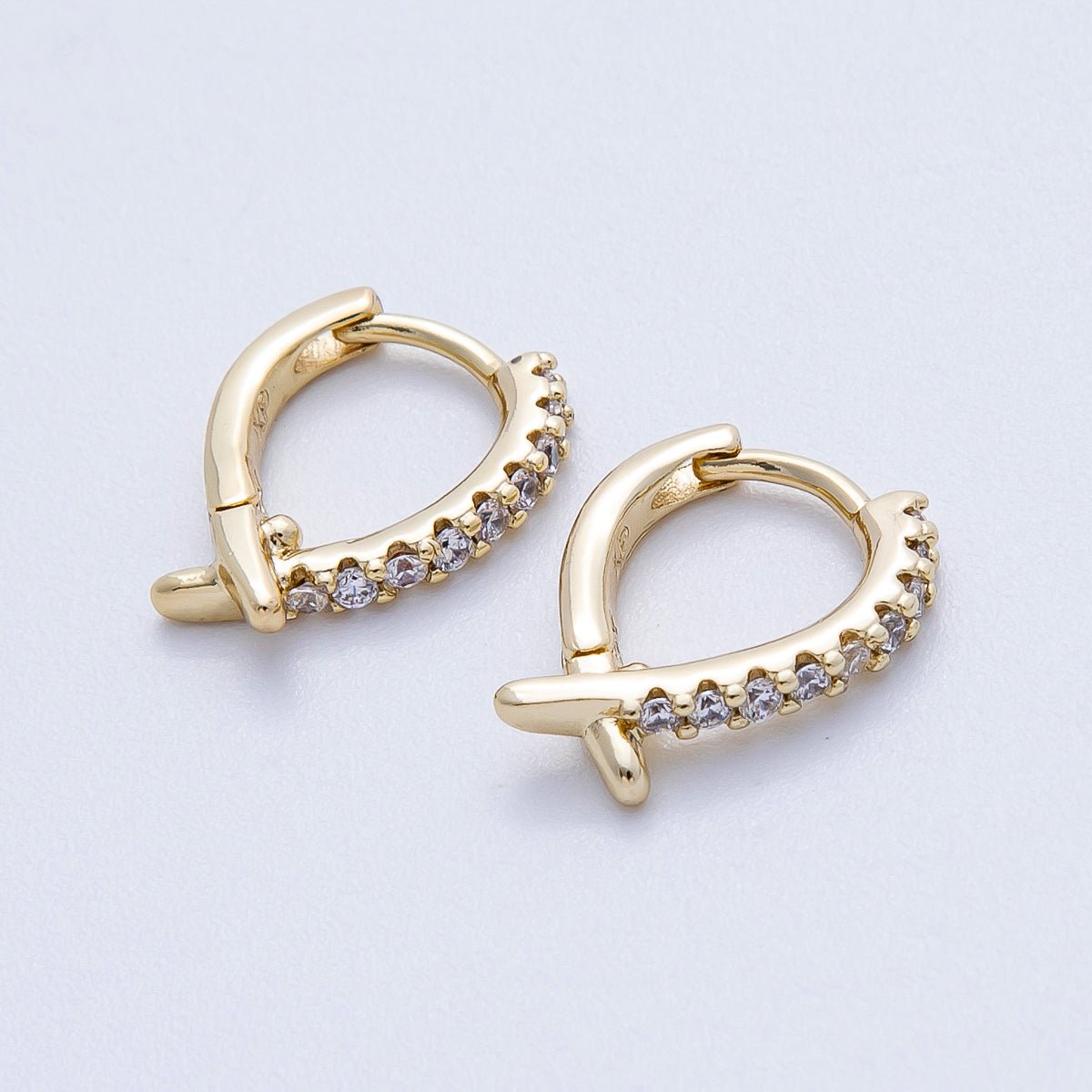 14K Gold Filled 15mm Micro Paved CZ X Crossed Cartilage Huggie | EARRINGS - 00248 - DLUXCA