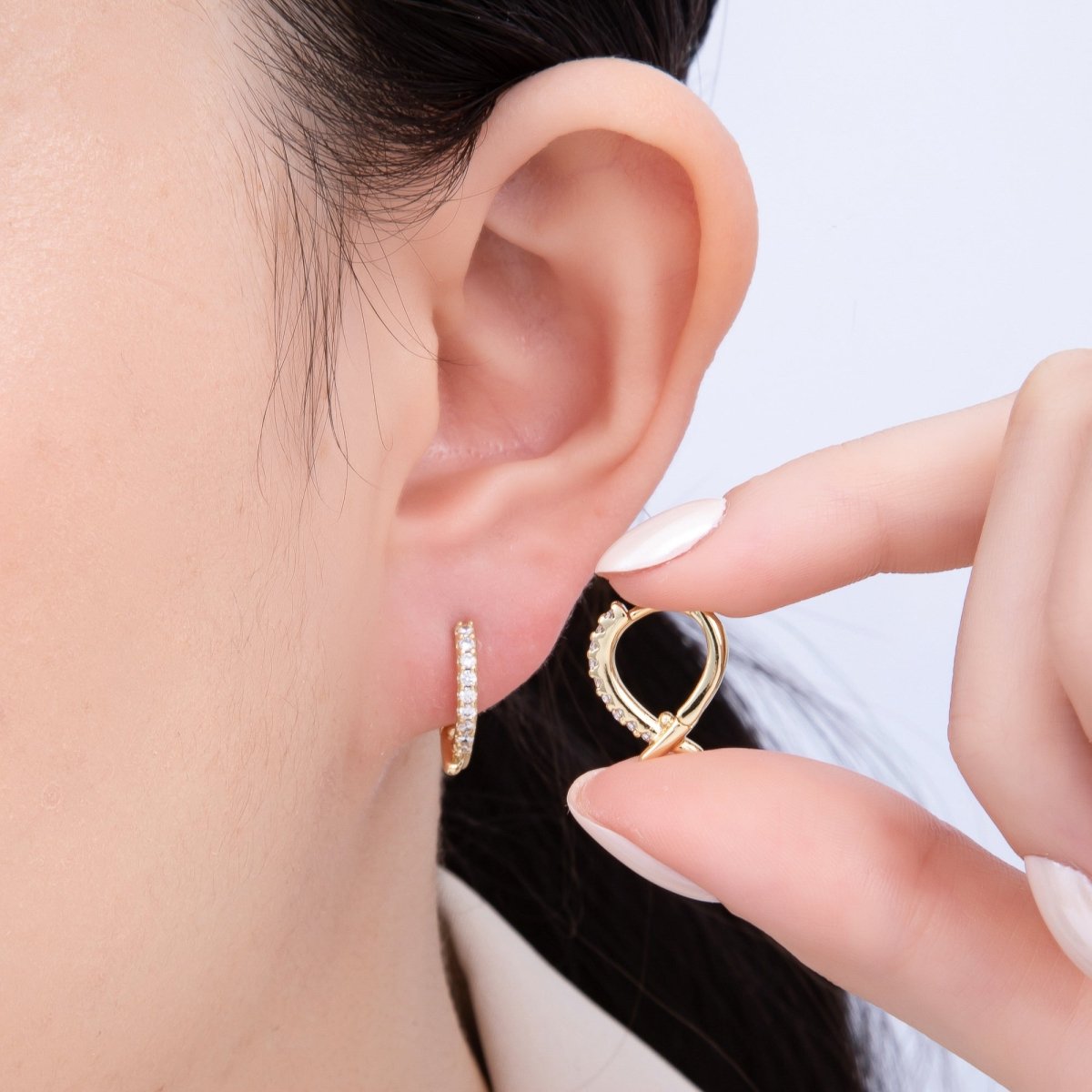 14K Gold Filled 15mm Micro Paved CZ X Crossed Cartilage Huggie | EARRINGS - 00248 - DLUXCA
