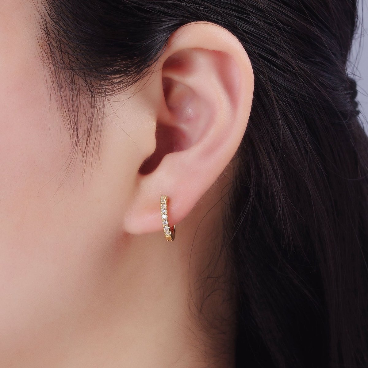 14K Gold Filled 15mm Micro Paved Huggie Earrings | P079 - DLUXCA