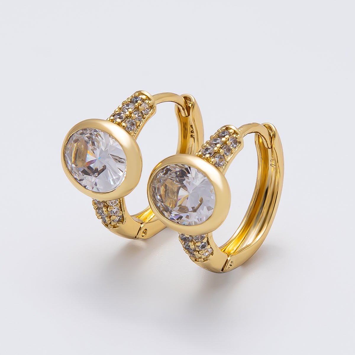 14K Gold Filled 15mm Oval Micro Paved CZ Cartilage Huggie Earrings | Earrings - 00274 - DLUXCA