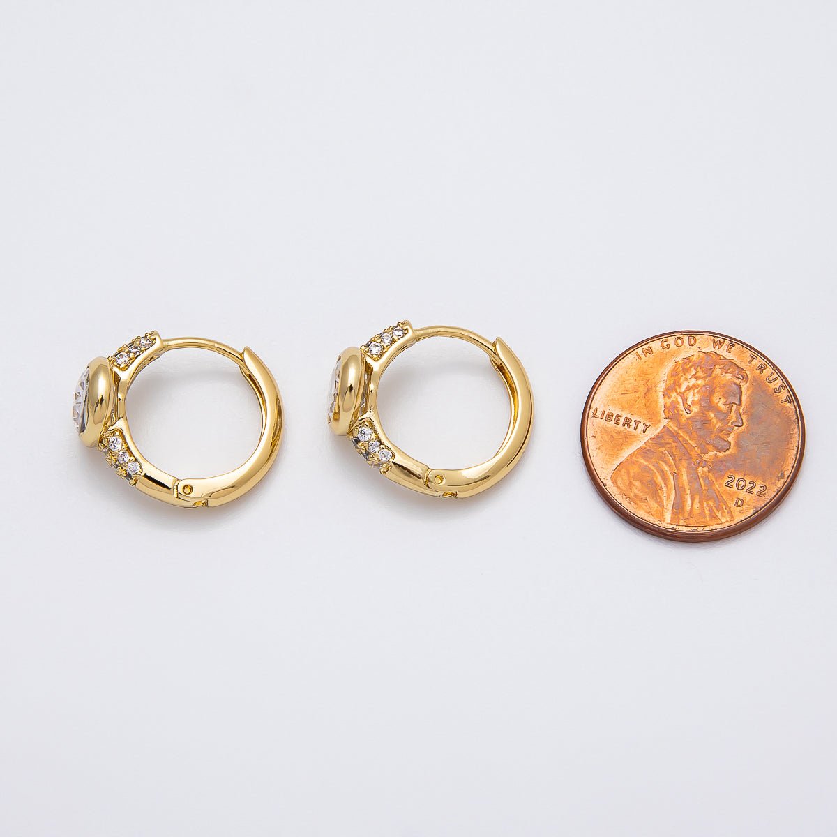 14K Gold Filled 15mm Oval Micro Paved CZ Cartilage Huggie Earrings | Earrings - 00274 - DLUXCA
