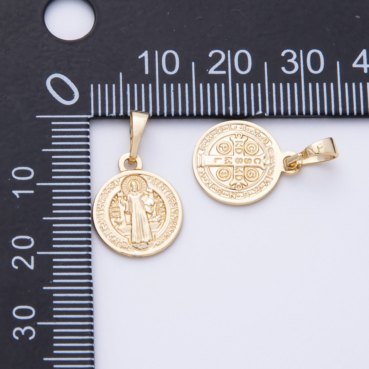 14K Gold Filled 15mm Saint Benedict Medal Double Sided Round Pendant | Charms - 00072 - DLUXCA