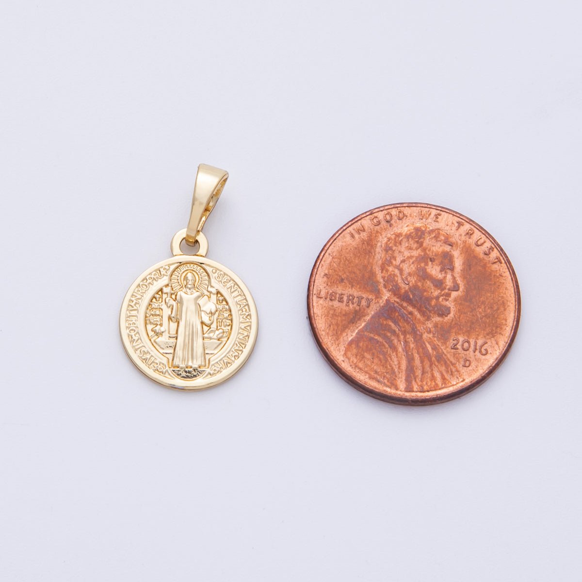 14K Gold Filled 15mm Saint Benedict Medal Double Sided Round Pendant | Charms - 00072 - DLUXCA