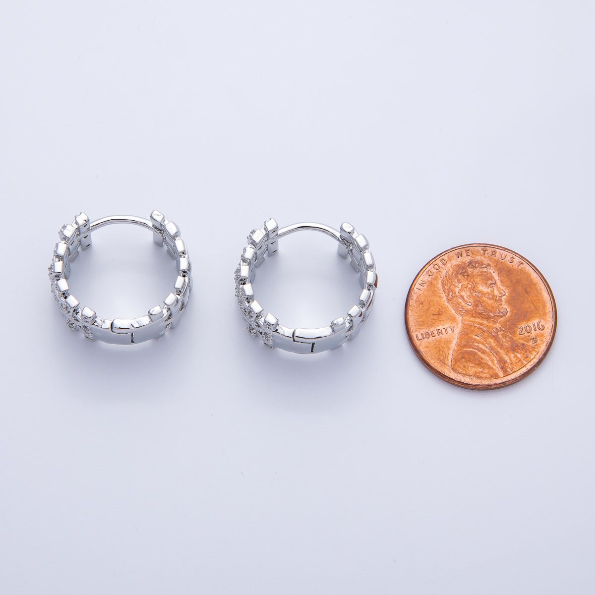 14K Gold Filled 16.5mm Micro Paved CZ Woven Ribbed Huggie Earring in Gold & Silver | EARRINGS - 00006 - 00007 - DLUXCA