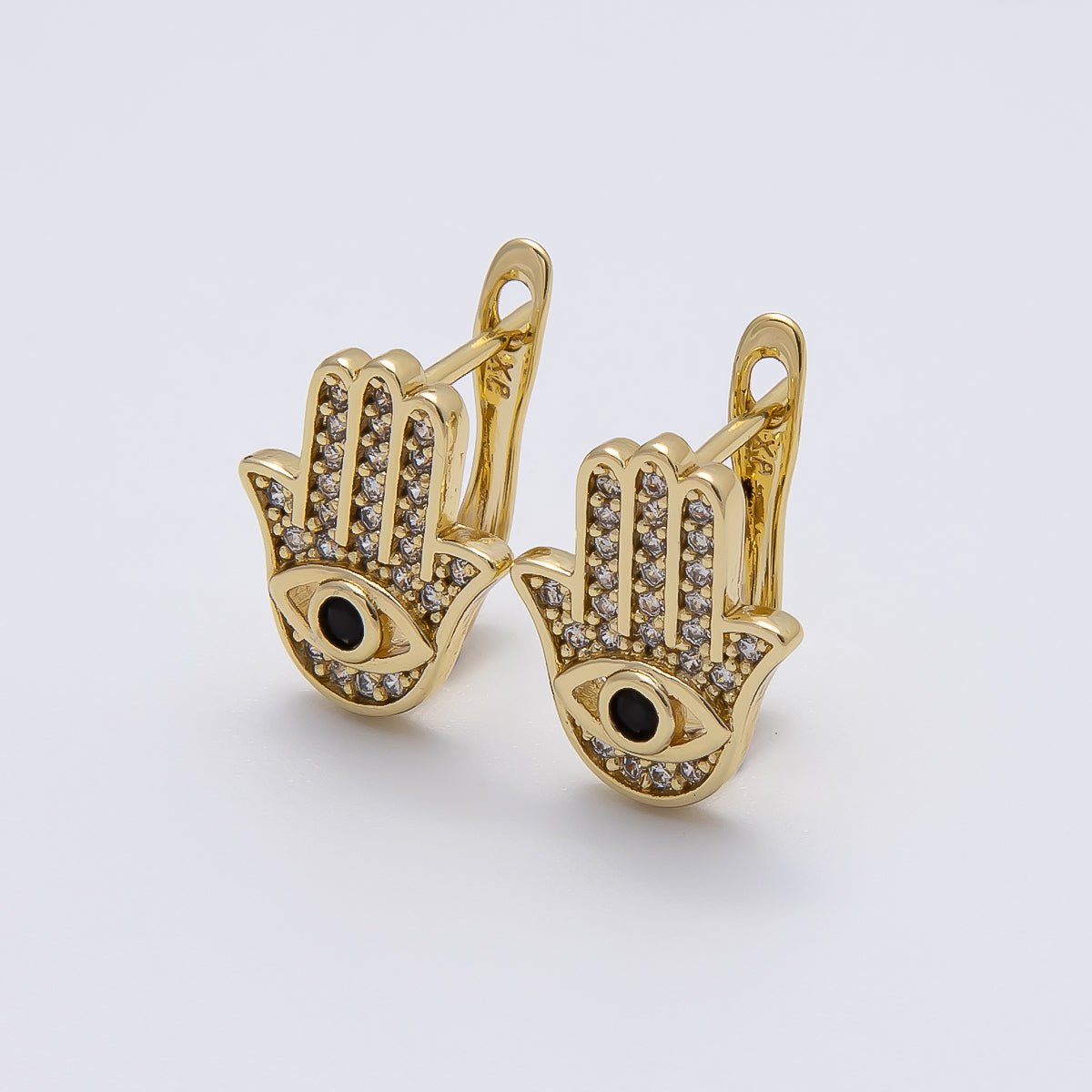 14K Gold Filled 16mm Black Micro Paved CZ English Lock Hoop Earrings | Earrings - 00259 - DLUXCA
