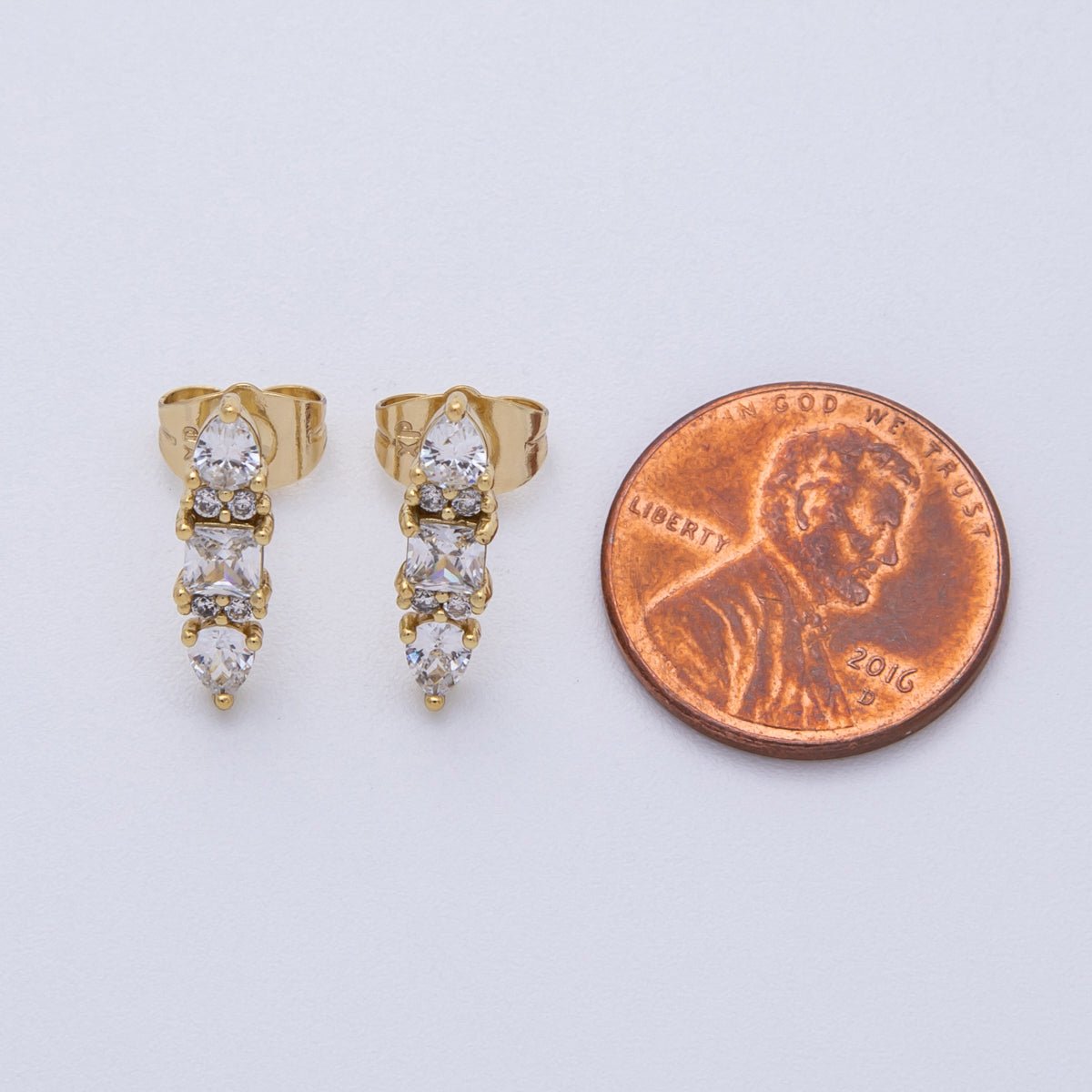 14K Gold Filled 16mm Clear Baguette Teardrop CZ Stud Earrings | Earrings - 00031 - DLUXCA