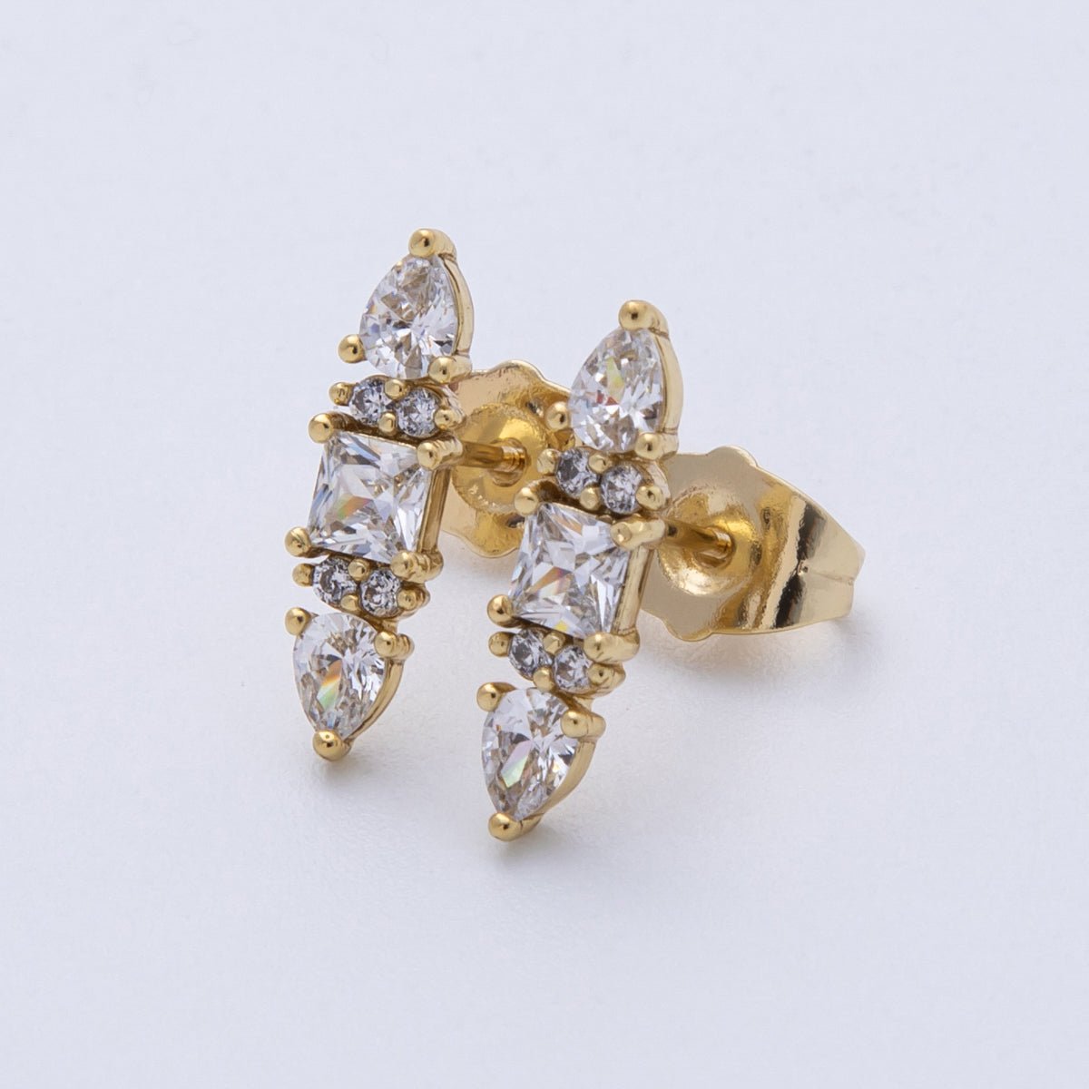 14K Gold Filled 16mm Clear Baguette Teardrop CZ Stud Earrings | Earrings - 00031 - DLUXCA